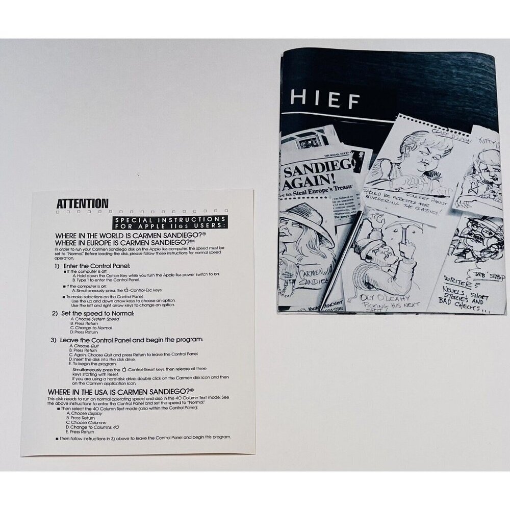 VTG Apple IIGS Where In The World Is Carmen Sandiego MANUAL & POSTER ONLY EUC